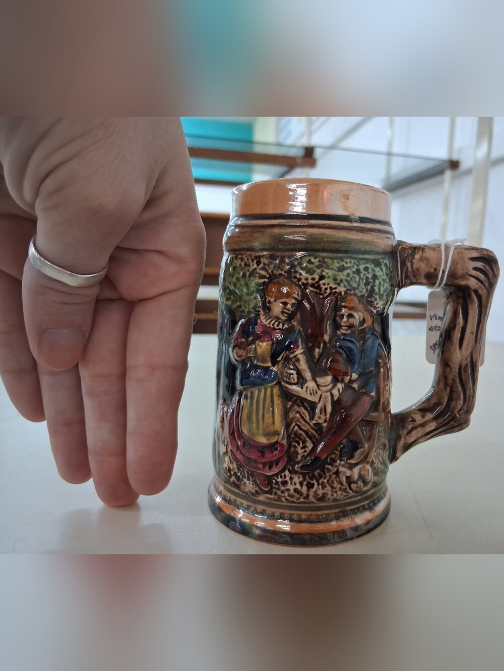 Traditional Hand-Painted Ceramic Beer Stein in Multicolor